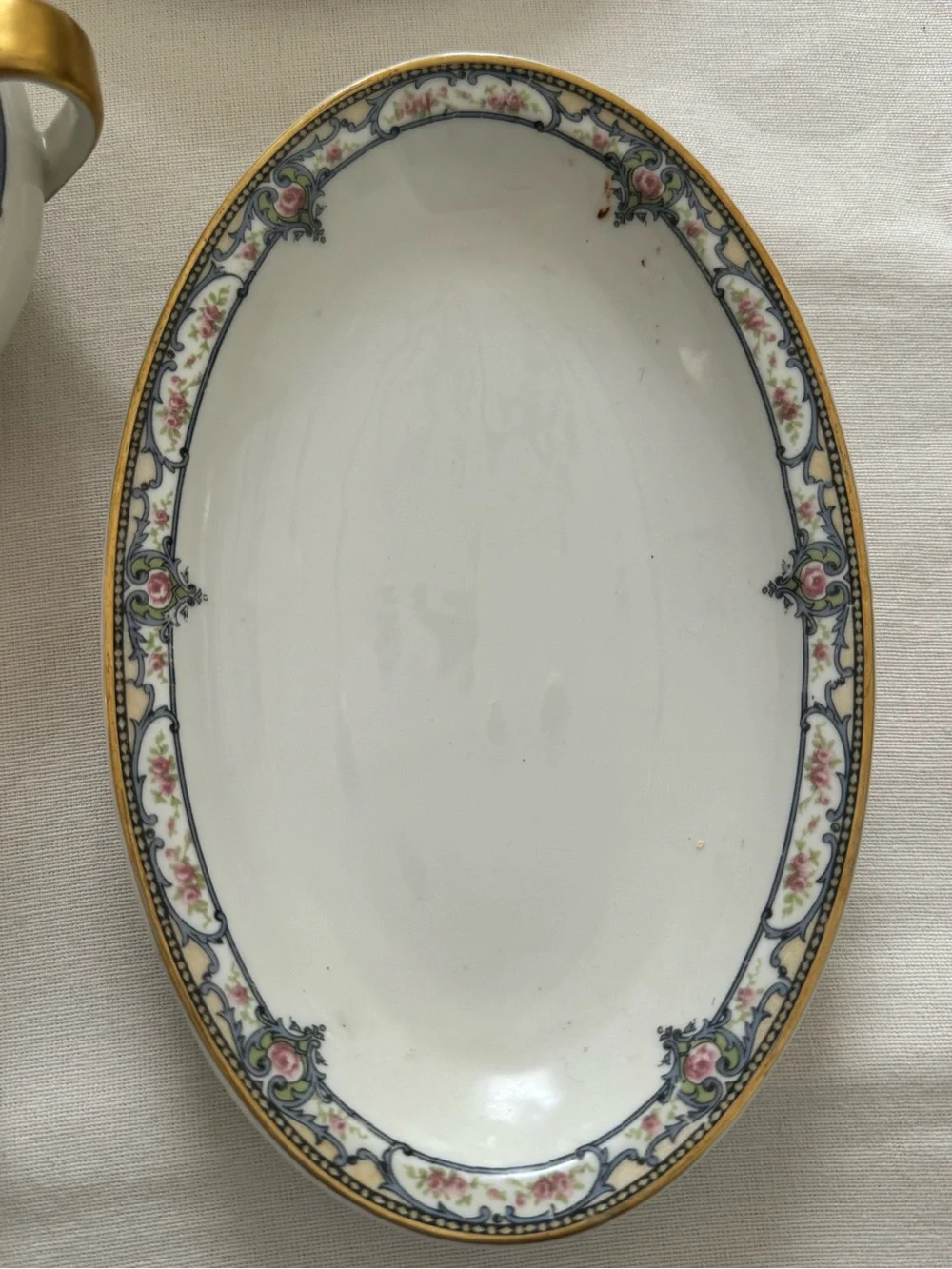 Haviland (Limoges) Troy, Pink Roses, Blue Scrolls:  set off 5 / hand  painted
